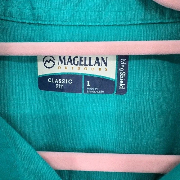 Magellan Outdoors Men's Turquoise Button Down Short Sleeve Shirt Size Large - Picture 4 of 5